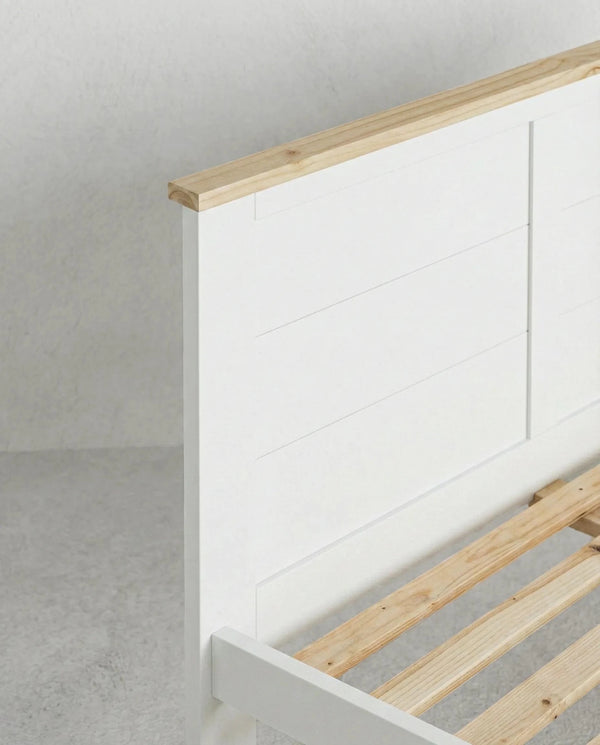 Letto Dekira - Letto matrimoniale - Design contemporaneo - Materasso escluso - 140 x 100 x 190 cm - Bianco/legno - doomostore