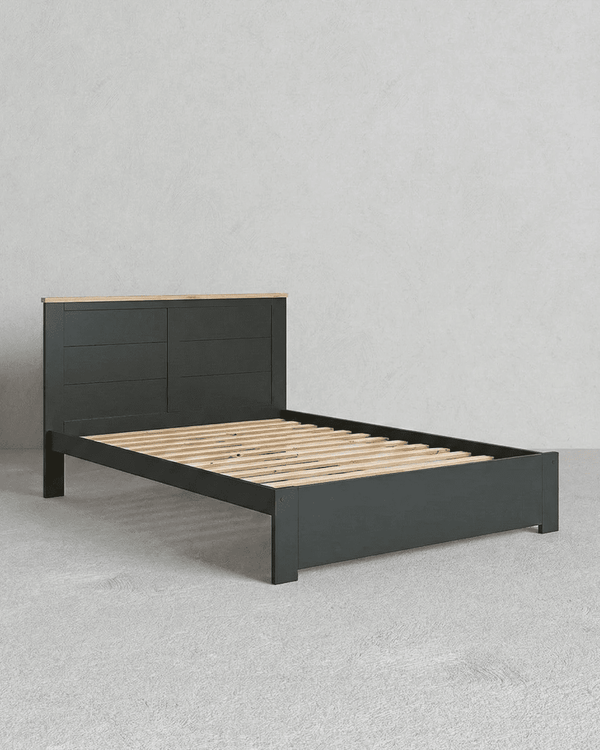 Letto Kira - Letto matrimoniale - Design contemporaneo - Materasso escluso - 140 x 100 x 190 cm - Antracite/legno - doomostore