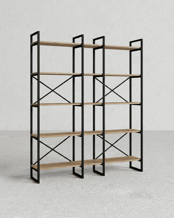 Libreria Dunas - Mobile soggiorno o divisorio - 5 ripiani inclusi - L. 143,5 cm x H. 175 cm x P. 30 cm - Color legno acero - doomostore