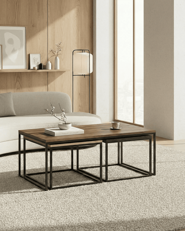 Tavolino Melacia - Set di 3 tavolini a incastro - Design minimal moderno - Noce/rovere/ebano - doomostore