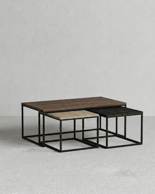 Tavolino Melacia - Set di 3 tavolini a incastro - Design minimal moderno - Noce/rovere/ebano - doomostore