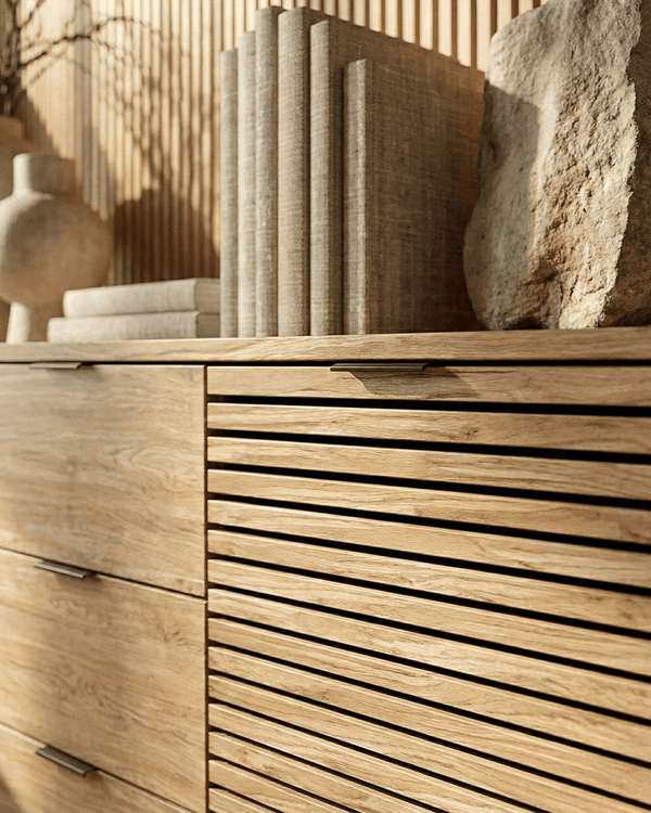 Madia Rila - Mobile per soggiorno e ingresso - 3 ante 3 cassetti - L. 180 cm x H. 80 cm x P.40 cm - Rovere chiaro - doomostore