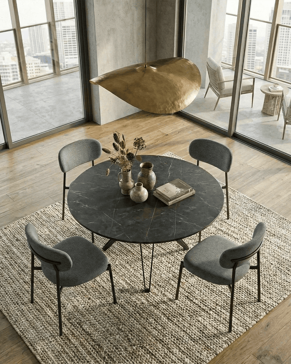 Tavolo Enea - Tavolo rotondo per soggiorno e sala da pranzo - Design minimal moderno - L. 120 x H. 76 x P. 120 cm - Grigio scuro - doomostore