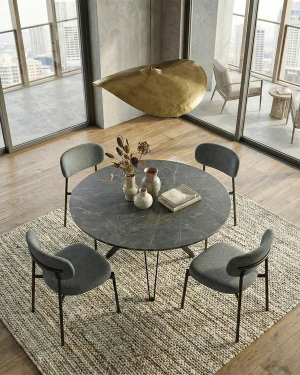 Tavolo Enea - Tavolo rotondo per soggiorno e sala da pranzo - Design minimal moderno - Ø120 x H. 76 cm - Grigio scuro - doomostore