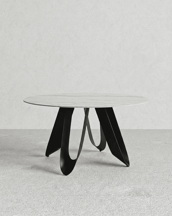 Tavolo Lello – Tavolo rotondo da pranzo e soggiorno design moderno – Piano in pietra sinterizzata bianco – Struttura in metallo – Ø135 x H 75,5 cm - doomostore