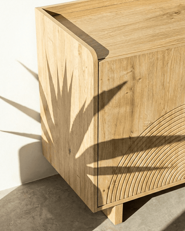 Madia Daria - Mobile per soggiorno e ingresso - 4 anta - L. 180 cm x H. 80 cm x P.40 cm - Rovere chiaro - doomostore