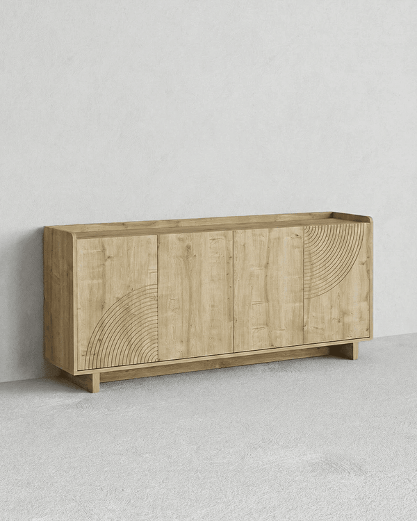 Madia Daria - Mobile per soggiorno e ingresso - 4 anta - L. 180 cm x H. 80 cm x P.40 cm - Rovere chiaro - doomostore