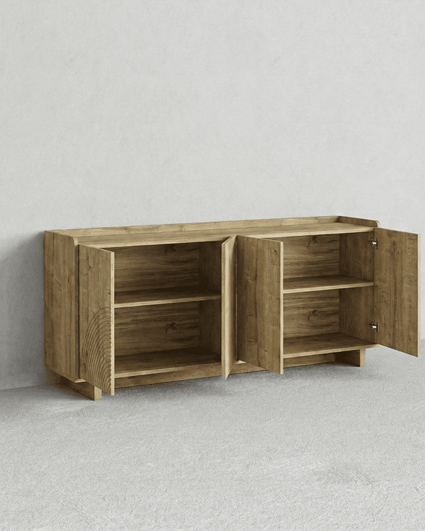 Madia Daria - Mobile per soggiorno e ingresso - 4 anta - L. 180 cm x H. 80 cm x P.40 cm - Rovere chiaro - doomostore