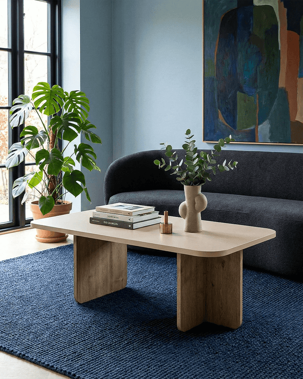 Tavolino Llary - Tavolino per soggiorno - Design minimal moderno - Beige sabbia / Rovere naturale - doomostore