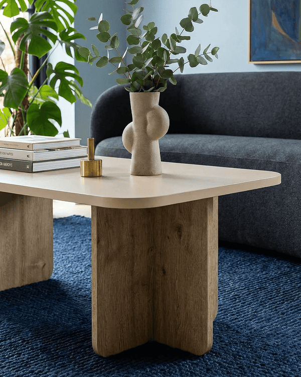 Tavolino Llary - Tavolino per soggiorno - Design minimal moderno - Beige sabbia / Rovere naturale - doomostore