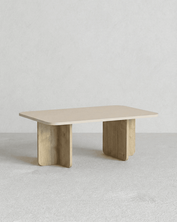 Tavolino Llary - Tavolino per soggiorno - Design minimal moderno - Beige sabbia / Rovere naturale - doomostore