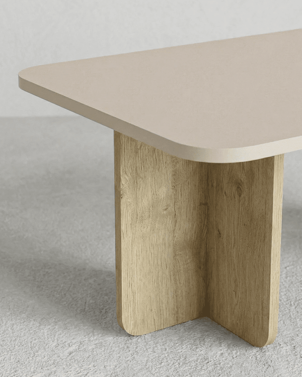 Tavolino Llary - Tavolino per soggiorno - Design minimal moderno - Beige sabbia / Rovere naturale - doomostore