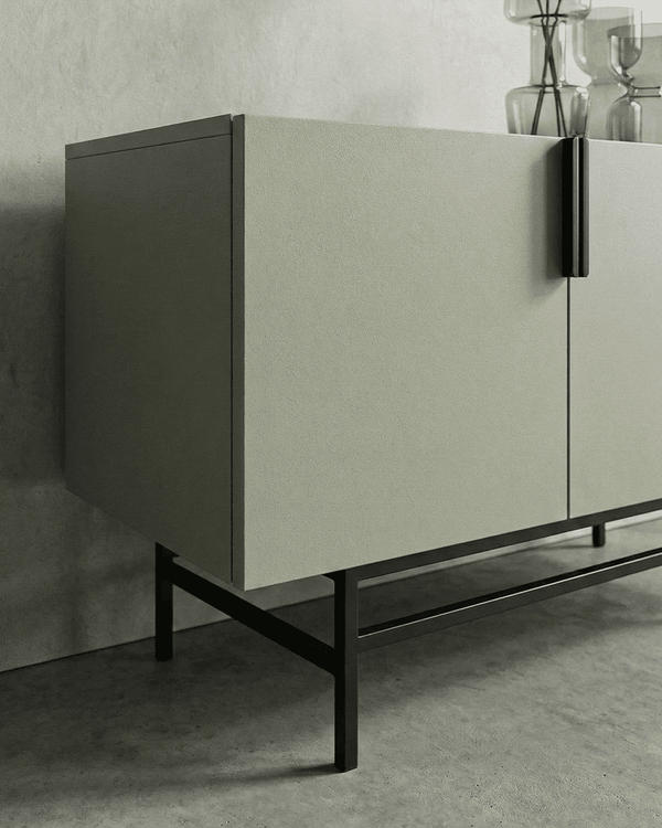 Madia Dias - Mobile TV per soggiorno, moderno - 4 ante - L. 200 cm x H. 54,5 cm x P.35 cm - Grigio oliva - doomostore