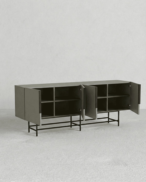 Madia Semana - Mobile per soggiorno e ingresso, moderno - 4 ante - L. 200 cm x H. 78 cm x P. 40 cm - Grigio oliva - doomostore