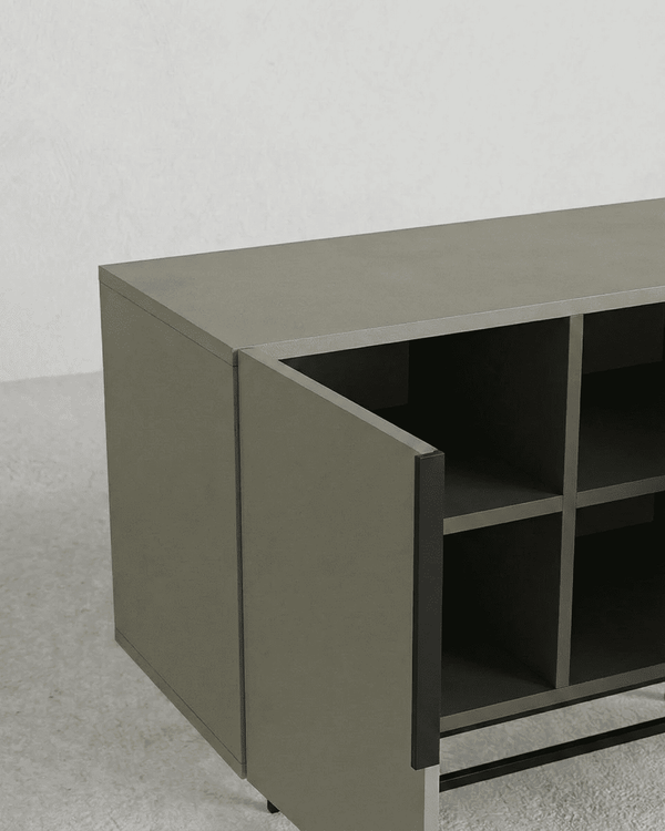 Madia Semana - Mobile per soggiorno e ingresso, moderno - 4 ante - L. 200 cm x H. 78 cm x P. 40 cm - Grigio oliva - doomostore