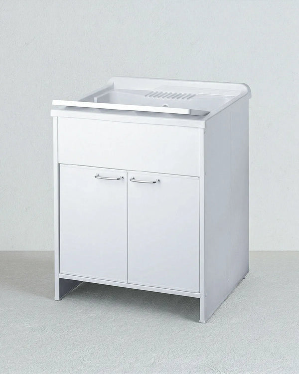 Mobile Lavatoio NEXA FIONA 60 – Lavapanni in PVC con Vasca e 2 Ante – 60x50x85 cm Bianco - doomostore