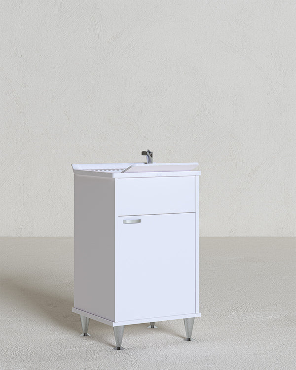 Mobile lavatoio Valira - Con 1 anta e lavatoio - Contenitore salvaspazio per bagno e lavanderia in resina pvc - Miscelatore opzionale - Asse di lavaggio inclusa - Kit di scarico autopulente incluso - 45 x 85 x 50 cm - doomostore