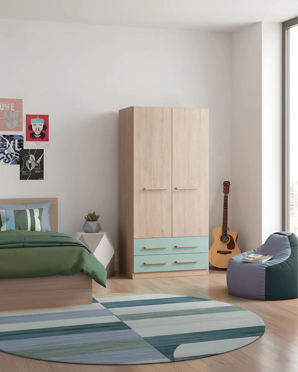 Armadio Ethan H.186 - Guardaroba moderno - 2 ante 2 cassetti - 8 varianti colore personalizzabile - 1 ripiano regolabile incluso - Ripiani regolabili opzionali - doomostore