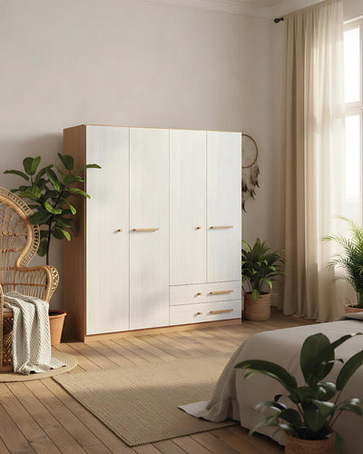 Armadio Dante H.186 - Guardaroba moderno - 4 ante 2 cassetti - 8 varianti colore personalizzabile - 1 ripiano regolabile incluso - Ripiani regolabili opzionali