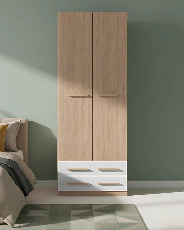 Armadio Celeste H.230 - Guardaroba moderno - 2 ante 2 cassetti - 8 varianti colore personalizzabile - 1 ripiano regolabile incluso - Ripiani regolabili opzionali - doomostore