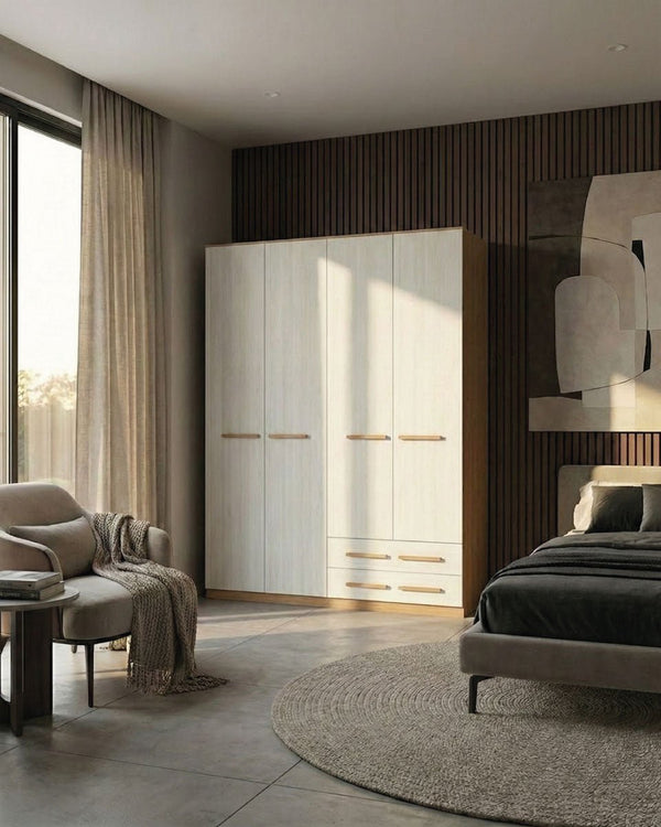 Armadio Alba H.230 - Guardaroba moderno - 4 ante 2 cassetti - 8 varianti colore personalizzabile - 1 ripiano regolabile incluso - Ripiani regolabili opzionali - doomostore