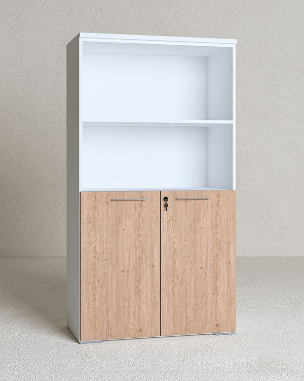 Mobile Bianco Ufficio due vani a giorno e due ante L.90cm x H.160cm x P.42,5cm - doomostore