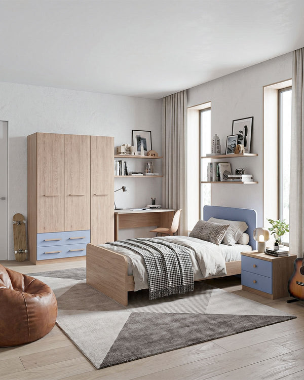 Cameretta Completa Asia - Virginia/Avio per ragazzi e bambini - Scrittoio Modern - Letto Easy con pediera - Armadio Leon - Comodino Rima - doomostore