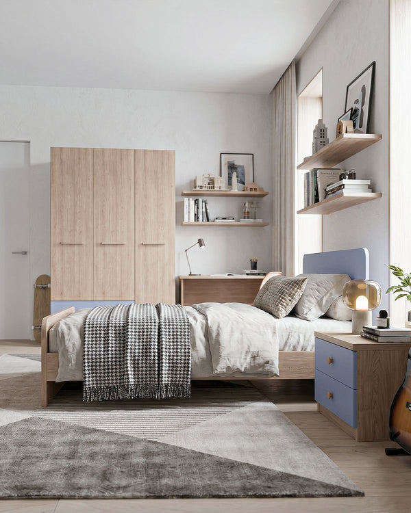 Cameretta Completa Asia - Virginia/Avio per ragazzi e bambini - Scrittoio Modern - Letto Easy con pediera - Armadio Leon - Comodino Rima - doomostore