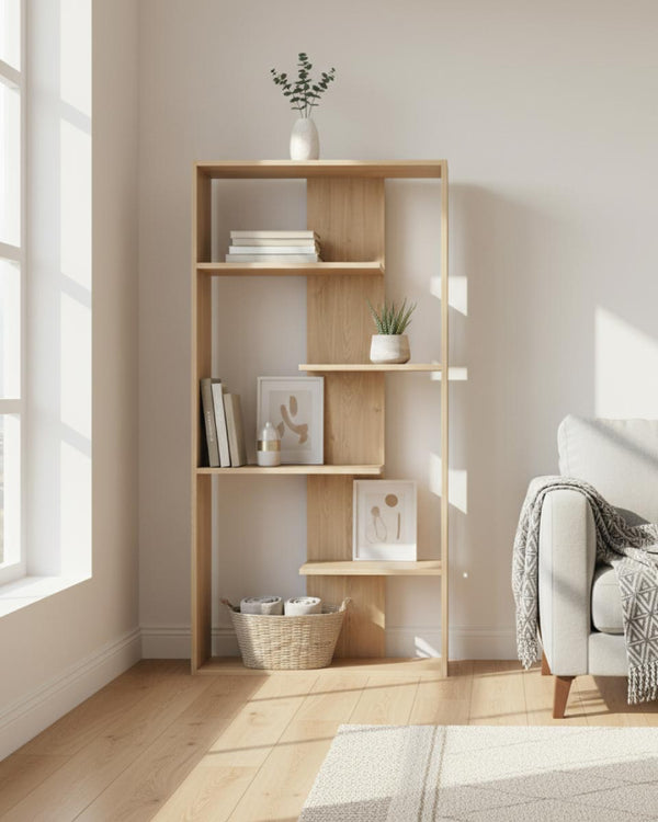 Libreria moderna Aster - Scaffale verticale in truciolato con design asimmetrico - 5 varianti colori - doomostore