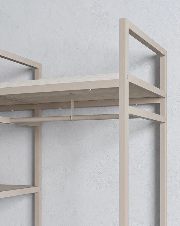 Atlas Frame Crema con 2 Barre Appendiabiti e Ripiani – Rovere Naturale 140x40x179,5