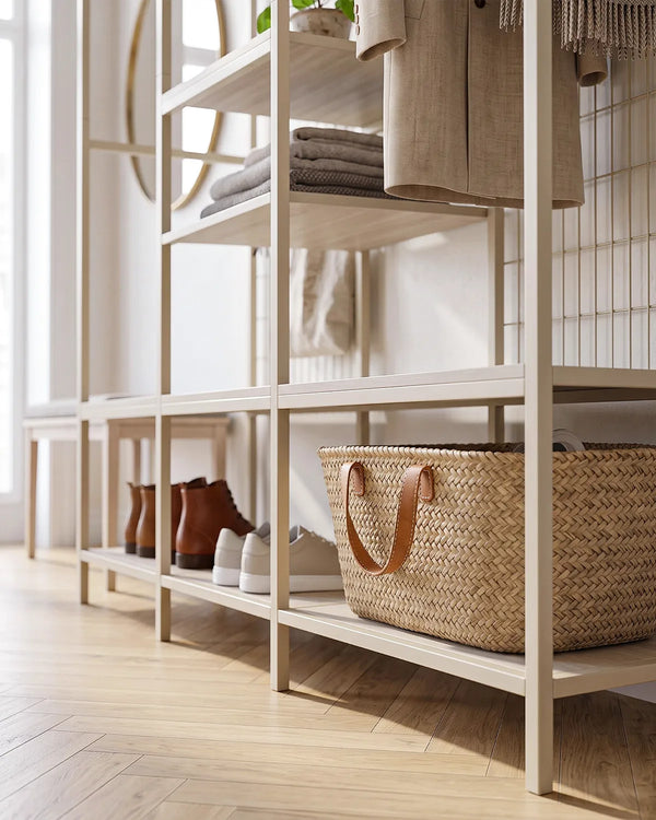 Atlas Frame Crema con 2 Barre Appendiabiti e Ripiani – Rovere Naturale 140x40x179,5