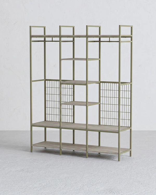 Atlas Frame Verde con 2 Barre Appendiabiti e Ripiani – Rovere Naturale 140x40x179,5