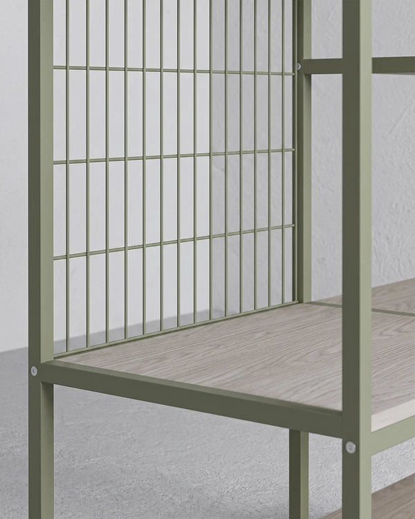 Atlas Frame Verde con 2 Barre Appendiabiti e Ripiani – Rovere Naturale 140x40x179,5