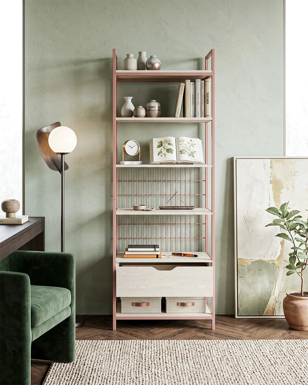 Atlas Loft Terracotta con 6 Ripiani e Cassetto – Rovere Naturale 60x40x179,5 cm