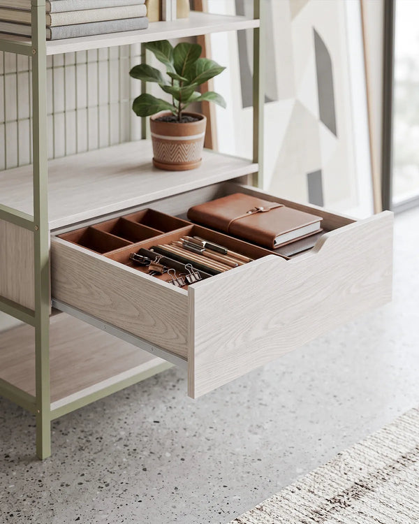 Atlas Loft Verde con 6 Ripiani e Cassetto – Rovere Naturale 60x40x179,5 cm