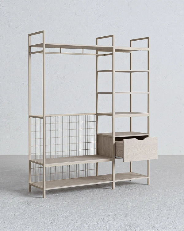 Atlas Shelf Crema con Ripiani e Cassetto – Rovere Naturale 140x40x179,5 cm