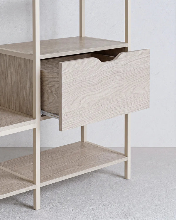 Atlas Shelf Crema con Ripiani e Cassetto – Rovere Naturale 140x40x179,5 cm