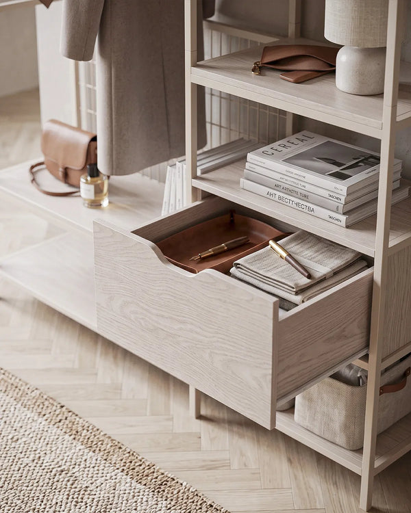 Atlas Shelf Crema con Ripiani e Cassetto – Rovere Naturale 140x40x179,5 cm