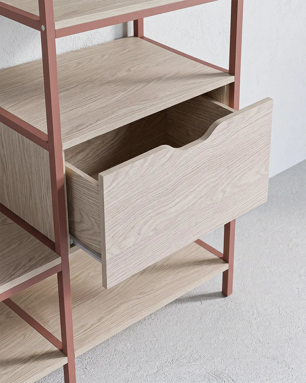 Atlas Shelf Terracotta con Ripiani e Cassetto – Rovere Naturale 140x40x179,5 cm