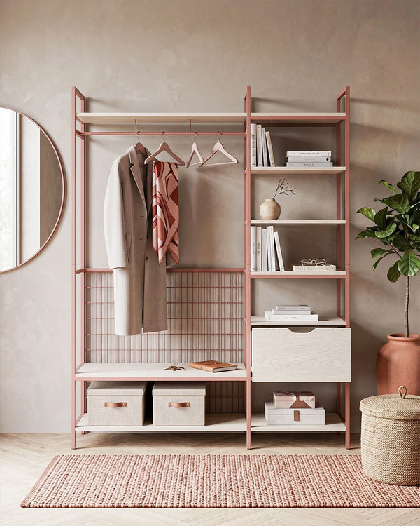 Atlas Shelf Terracotta con Ripiani e Cassetto – Rovere Naturale 140x40x179,5 cm