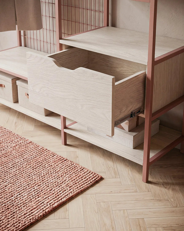 Atlas Shelf Terracotta con Ripiani e Cassetto – Rovere Naturale 140x40x179,5 cm