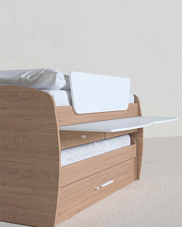 Letto attrezzato Lisa - Letto salvaspazio moderno per cameretta - Con scrittoio, 1 letti inferiori e 1 cassettone estraibili - 7 varianti colore personalizzabili - Rete a doghe e scaletta inclusi - doomostore