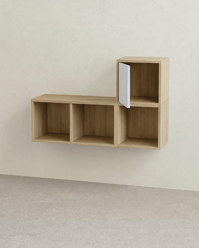 Libreria a cubi Looma - Scaffale modulare 4 moduli in truciolato - Con 3 vani aperti e 1 cubo con anta - 5 varianti colore - Design moderno