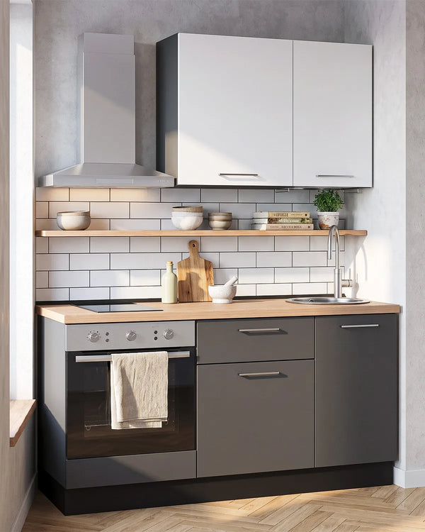 Cucina compatta Alice - 165 cm Linea Elettra - Blocco cucina moderno per appartamento, B&B e hotel - Personalizzabile in finiture e colori - Personalizzabile in composizione ed accessori