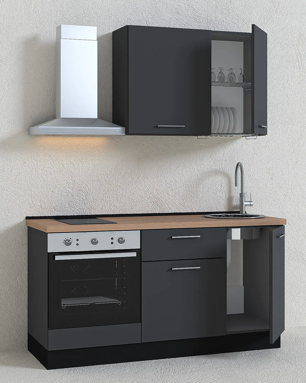 Cucina compatta Alice - 165 cm Linea Elettra - Blocco cucina moderno per appartamento, B&B e hotel - Personalizzabile in finiture e colori - Personalizzabile in composizione ed accessori