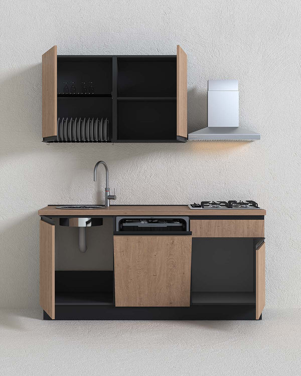 Cucina compatta Ambra - 180 cm Linea Smart - Blocco cucina moderno per appartamento, B&B e hotel - Personalizzabile in finiture e colori - Personalizzabile in composizione ed accessori - doomostore