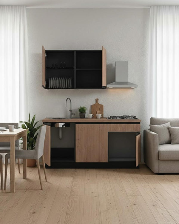 Cucina compatta Ambra - 180 cm Linea Smart - Blocco cucina moderno per appartamento, B&B e hotel - Personalizzabile in finiture e colori - Personalizzabile in composizione ed accessori - doomostore