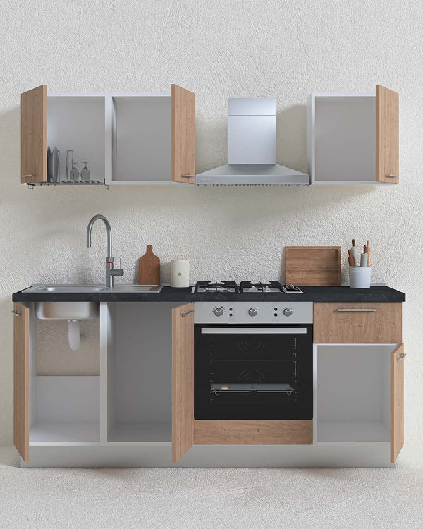 Cucina compatta Athena - 195 cm Linea Elettra - Blocco cucina moderno per appartamento, B&B e hotel - Personalizzabile in finiture e colori - Personalizzabile in composizione ed accessori - doomostore