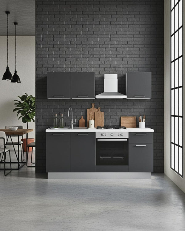 Cucina compatta Athena - 195 cm Linea Elettra - Blocco cucina moderno per appartamento, B&B e hotel - Personalizzabile in finiture e colori - Personalizzabile in composizione ed accessori - doomostore