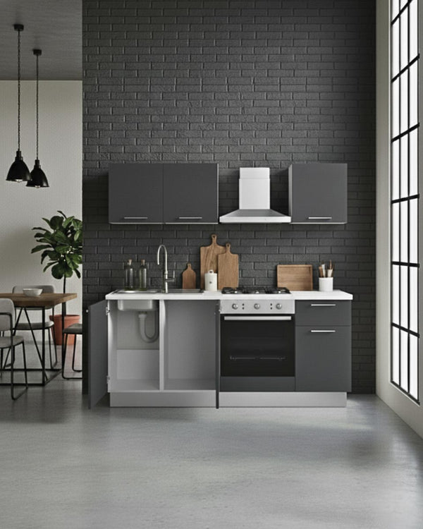 Cucina compatta Athena - 195 cm Linea Elettra - Blocco cucina moderno per appartamento, B&B e hotel - Personalizzabile in finiture e colori - Personalizzabile in composizione ed accessori - doomostore